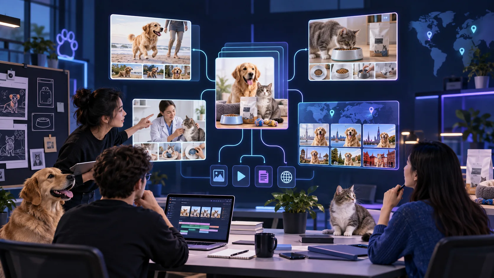 Pet brand content portfolio connecting product demonstrations, educational topics, real-life situations, and localized market versions